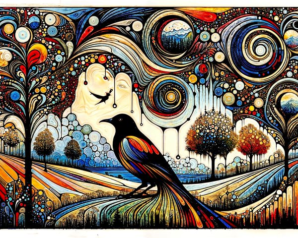 Vibrant Abstract Landscape with Colorful Bird Design
