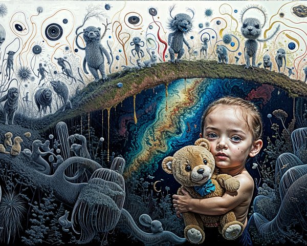 Surreal Landscape with Young Girl and Ethereal Creatures