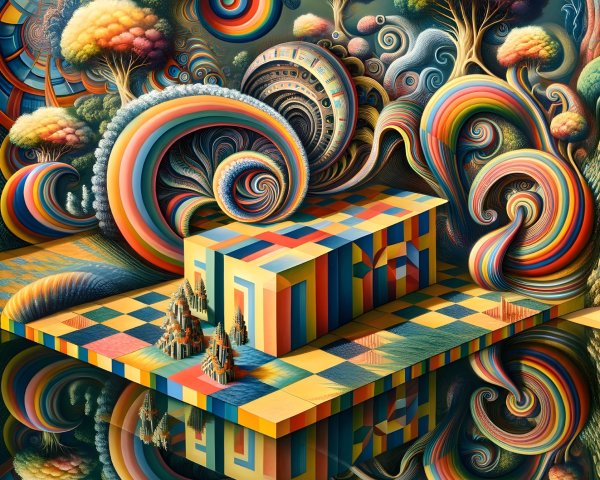 Vibrant Surreal Landscape with Whimsical Elements
