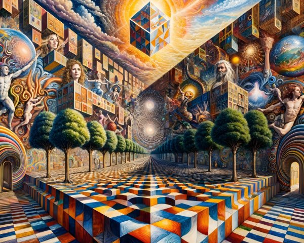 Surreal Artwork with Geometric and Mythological Elements