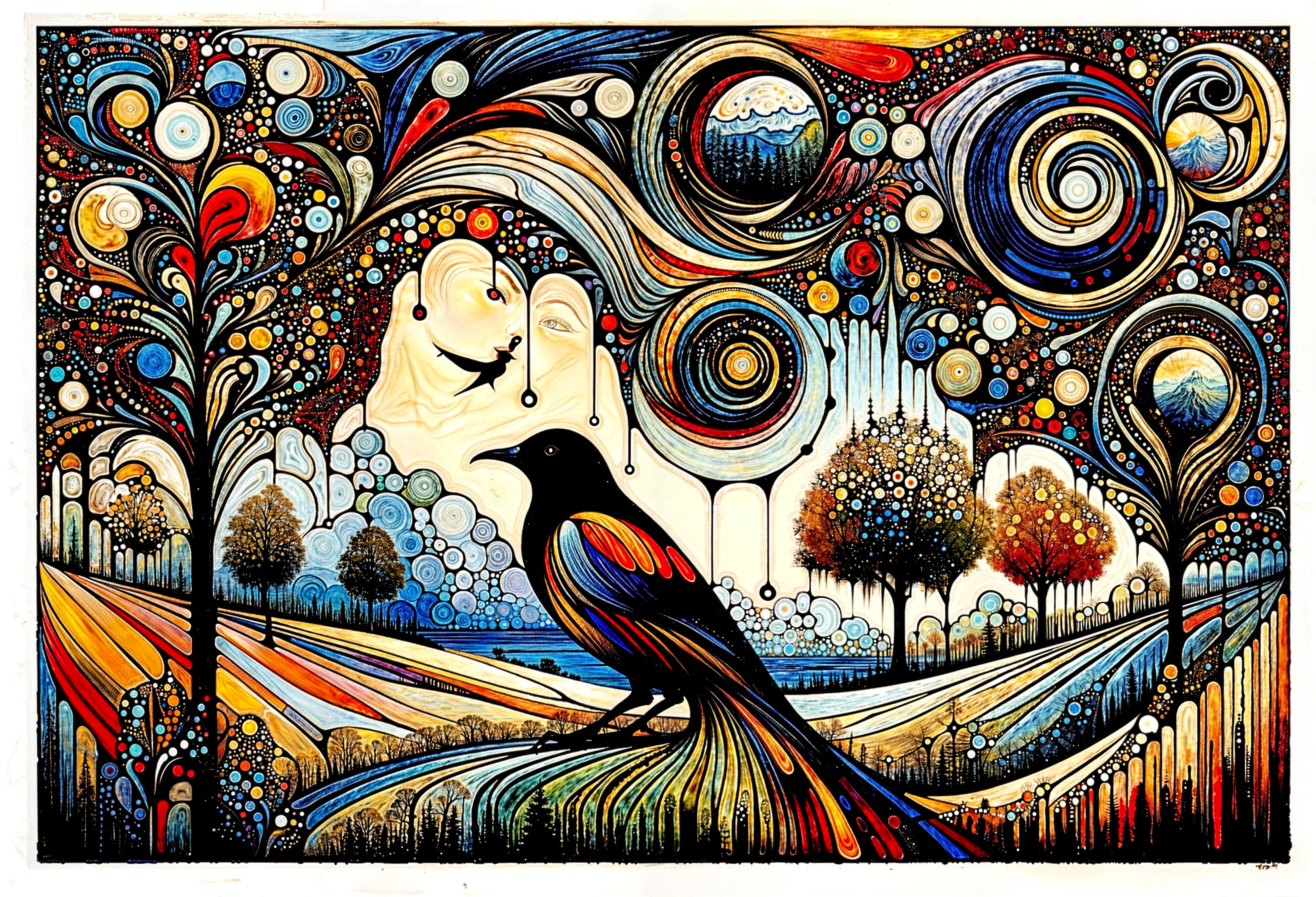 Vibrant Abstract Landscape with Colorful Bird Design