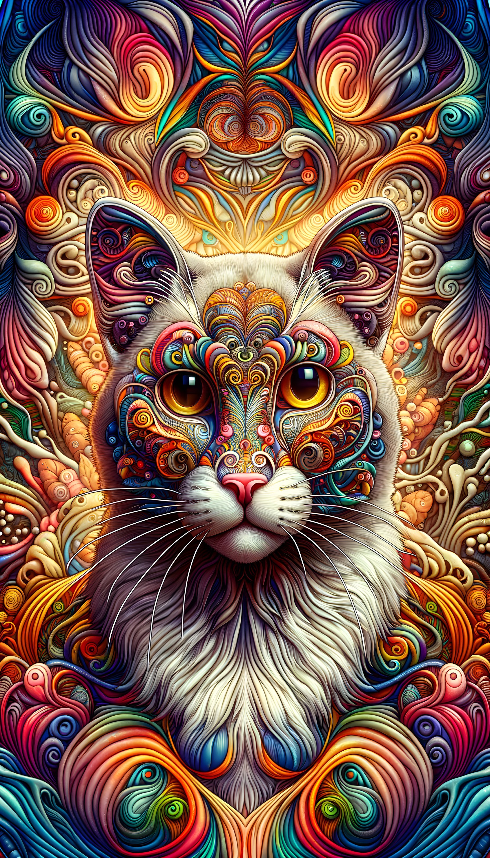 Intricately Designed Cat's Face with Vibrant Colors