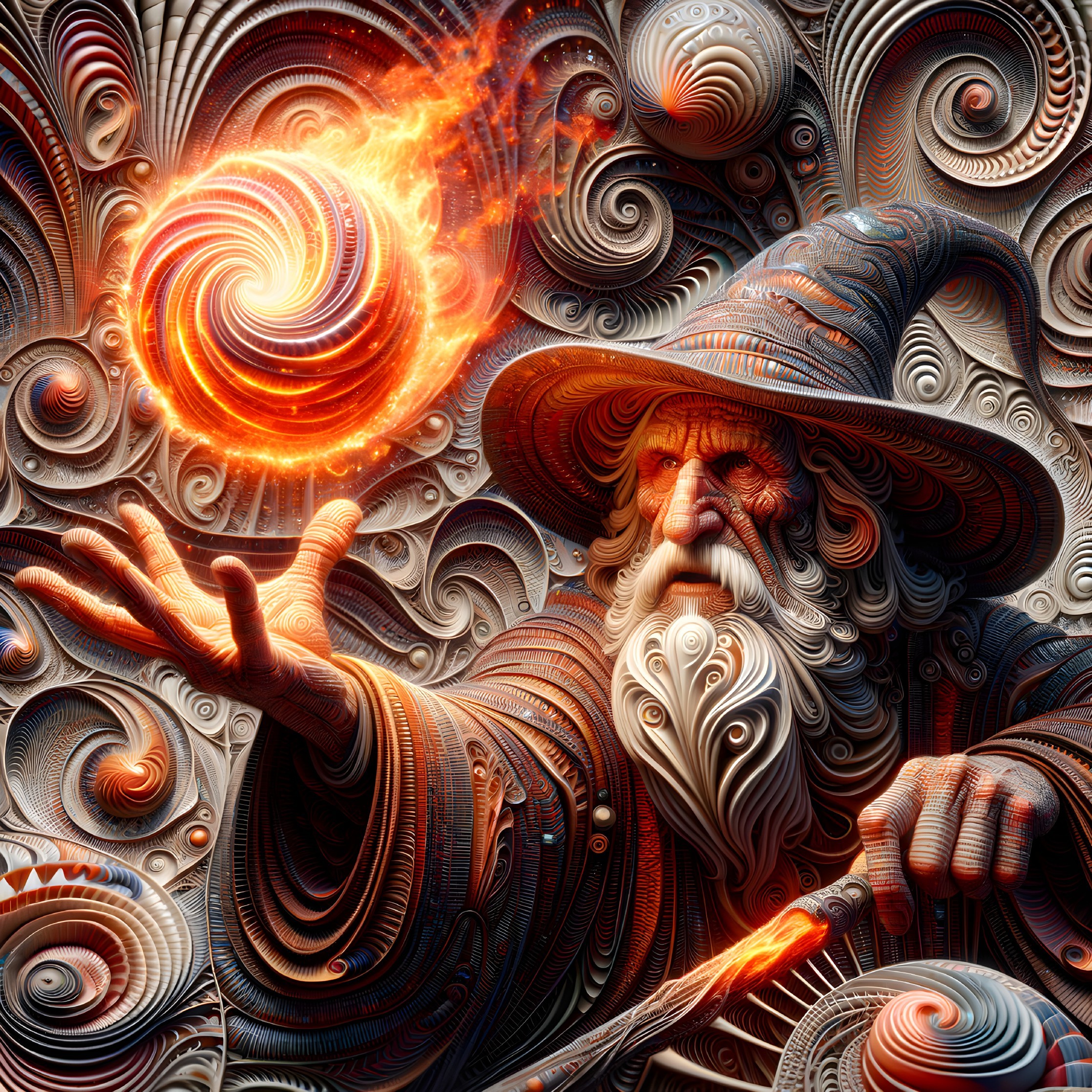 Detailed Digital Artwork of a Wizard Casting a Spell