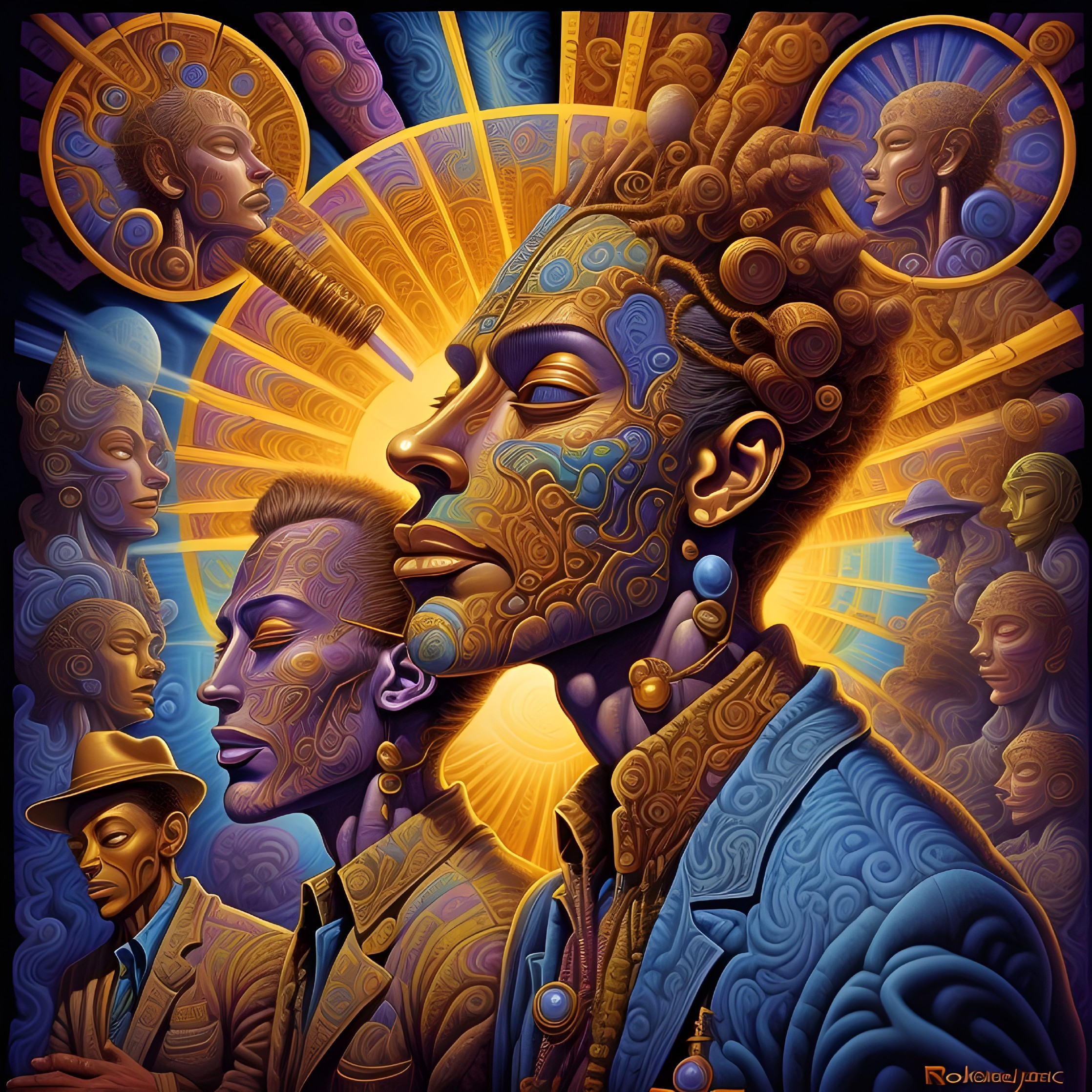 Intricate Profiles of Black Men with Vibrant Colors