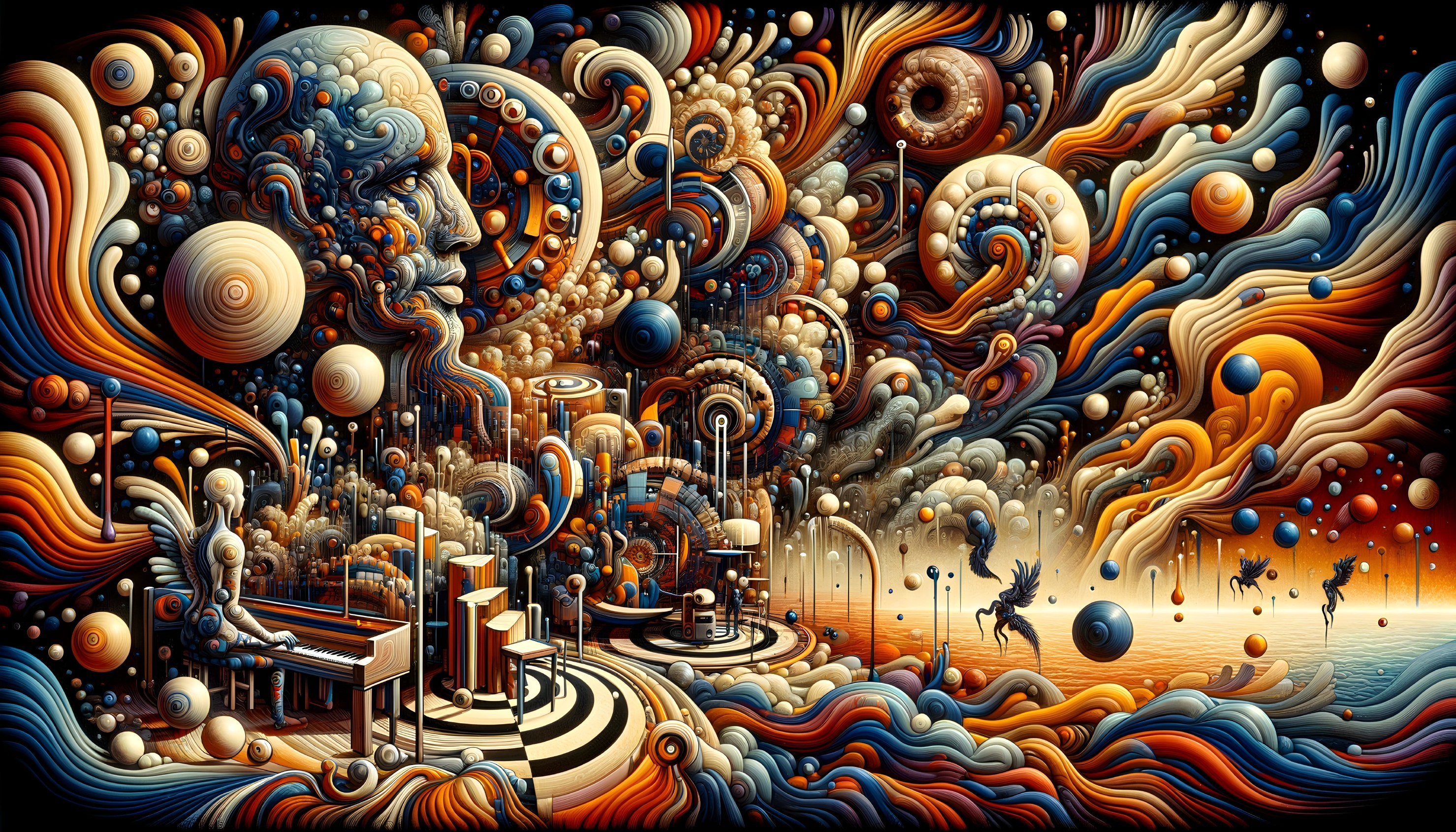 Surreal Landscape with Colorful Musical Elements