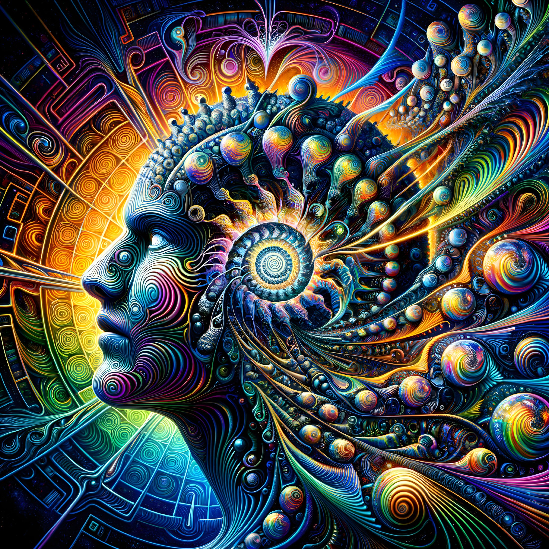 Psychedelic Portrait with Vibrant Colors and Patterns