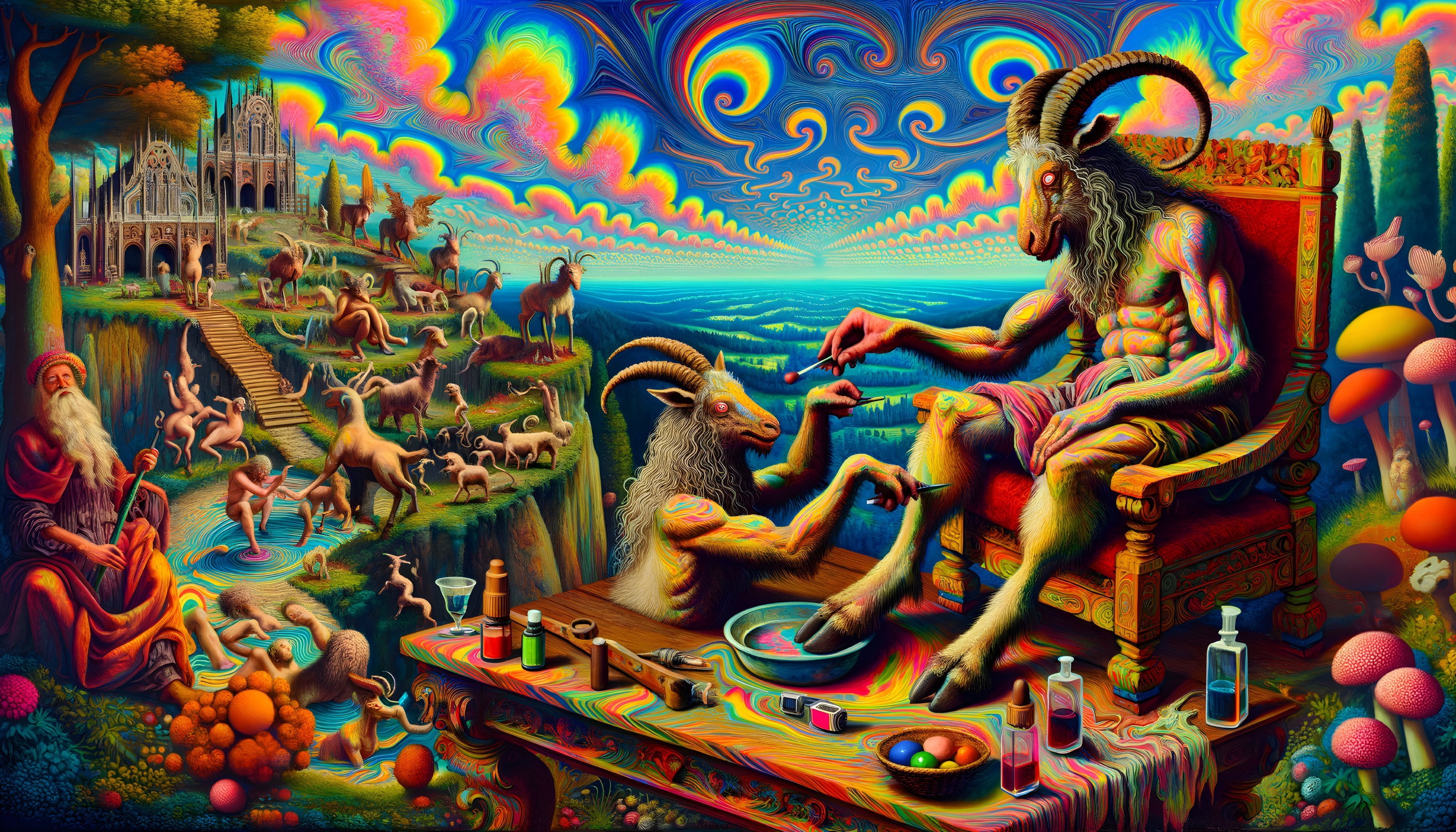 Surreal Vibrant Landscape with Fantastical Elements