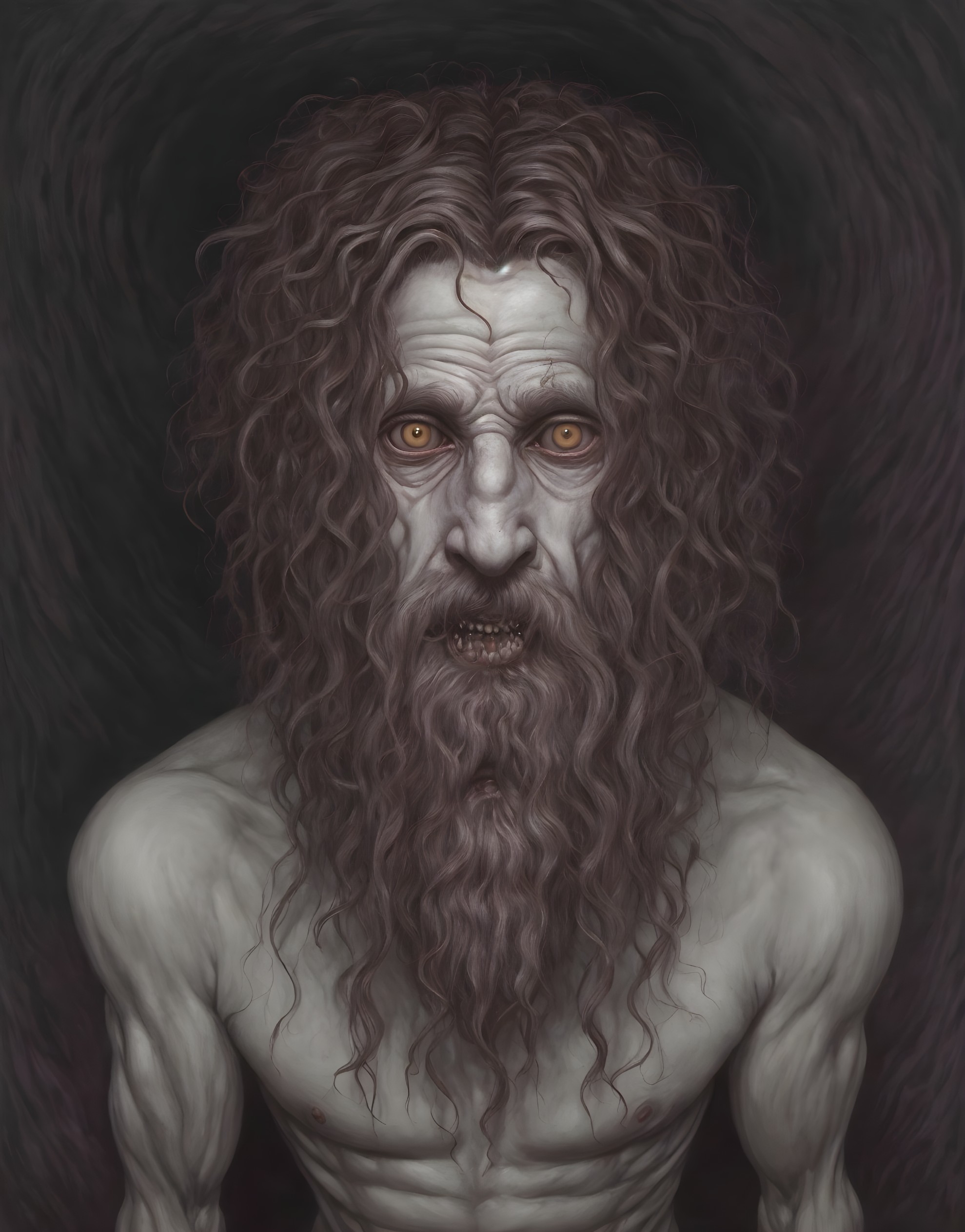 Haunting Figure with Wild Hair and Gaunt Face