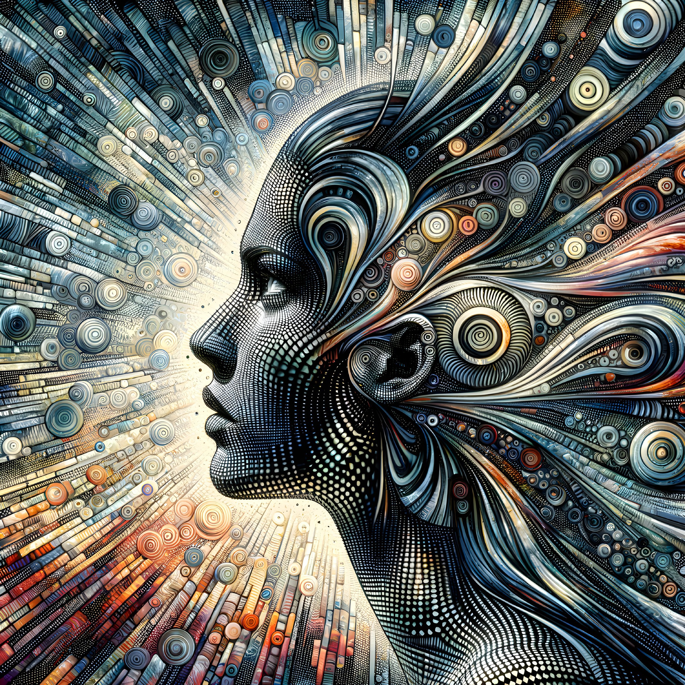 Stylized Silhouette of Woman with Colorful Patterns
