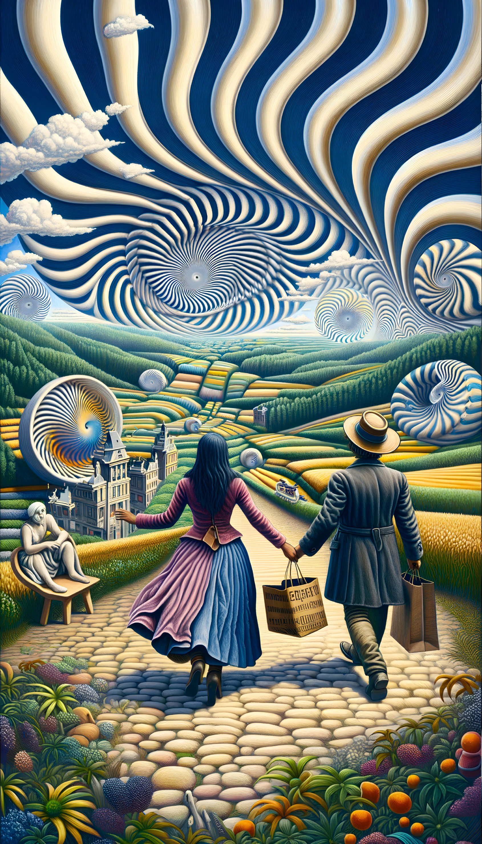 Couple Walking on a Winding Path in Vibrant Fields