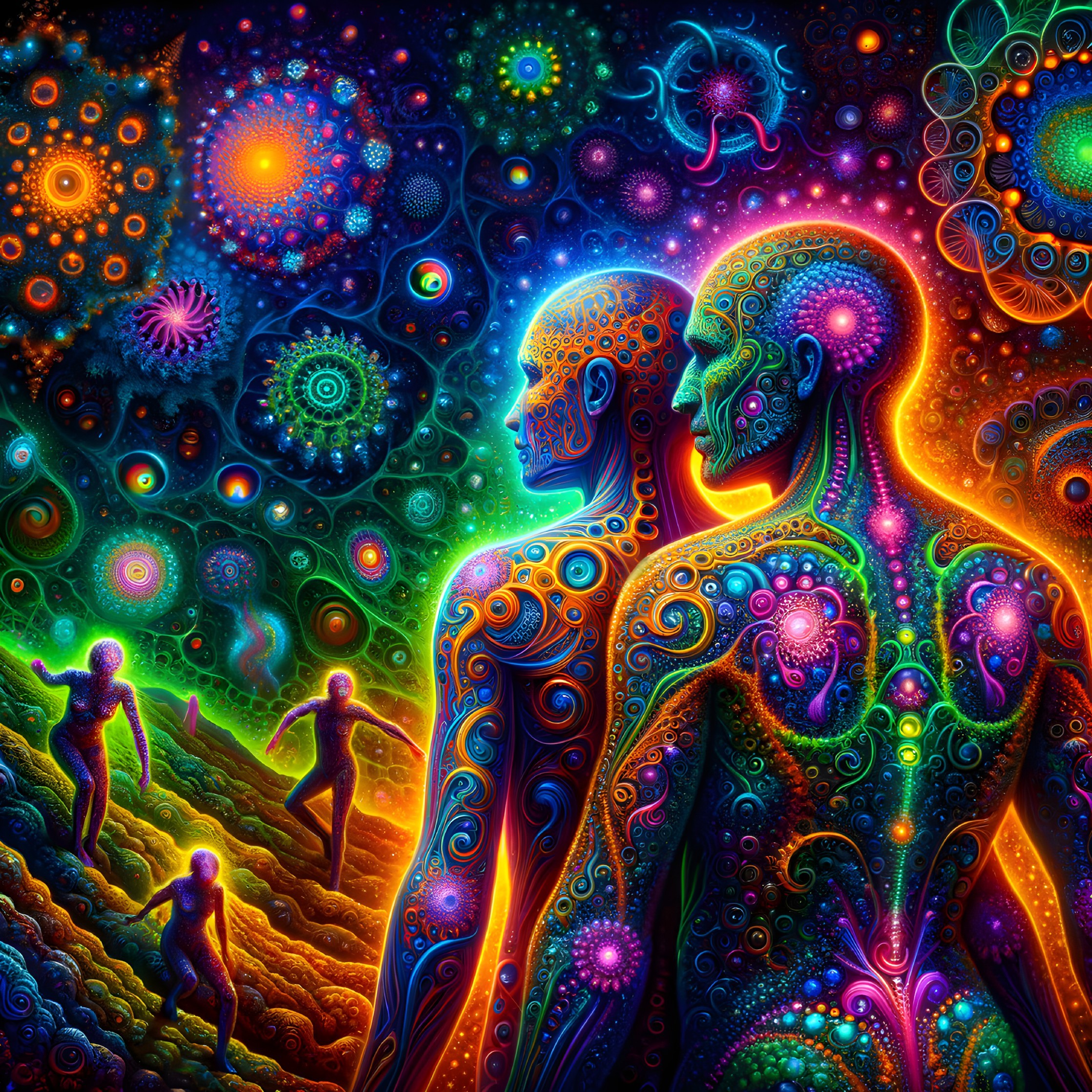 Colorful Digital Artwork of Intertwined Human Figures