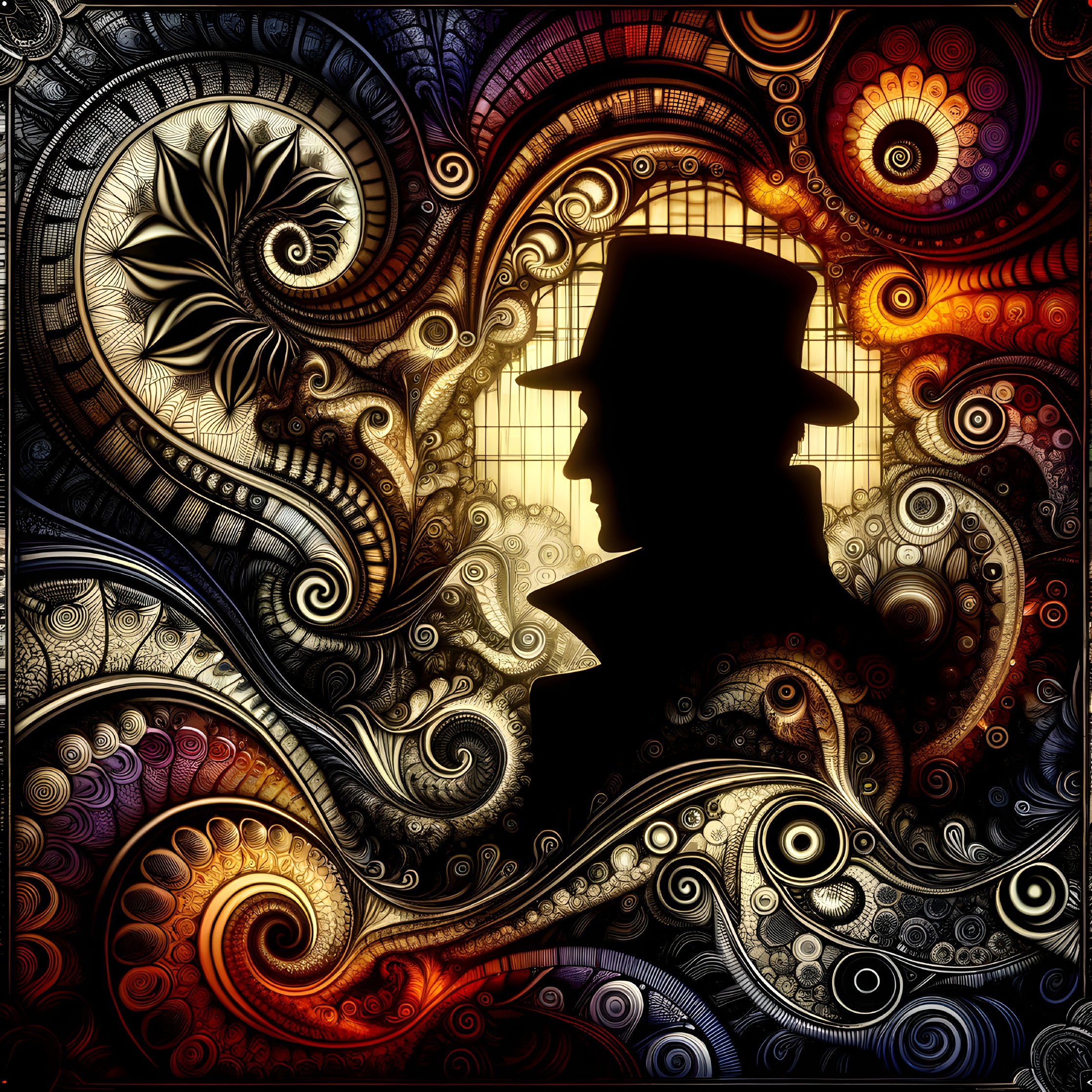 Silhouette of a Man with Fractal Patterns Background