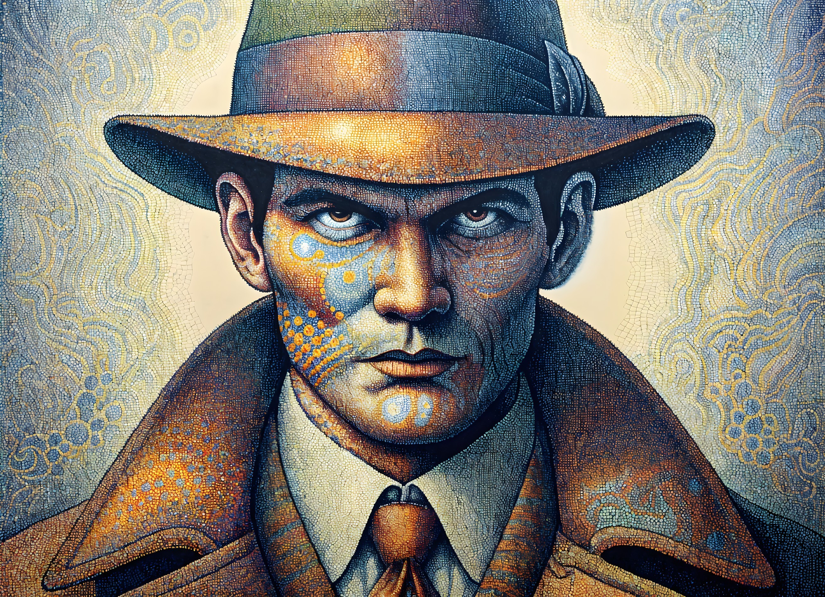 Textured Portrait of a Man in a Wide-Brimmed Hat