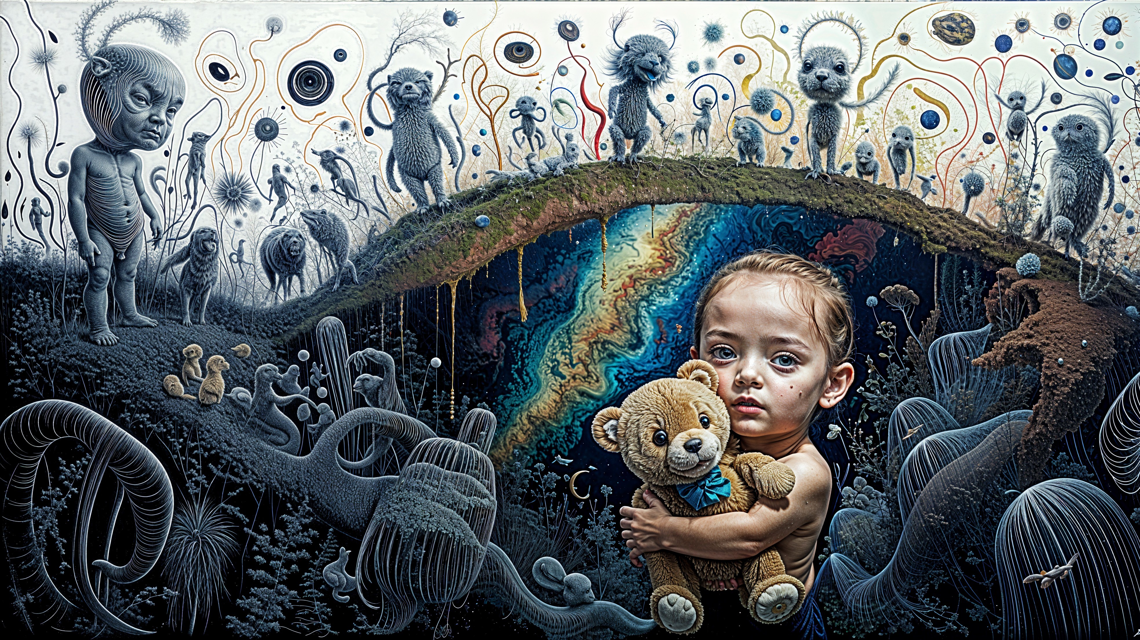 Surreal Landscape with Young Girl and Ethereal Creatures