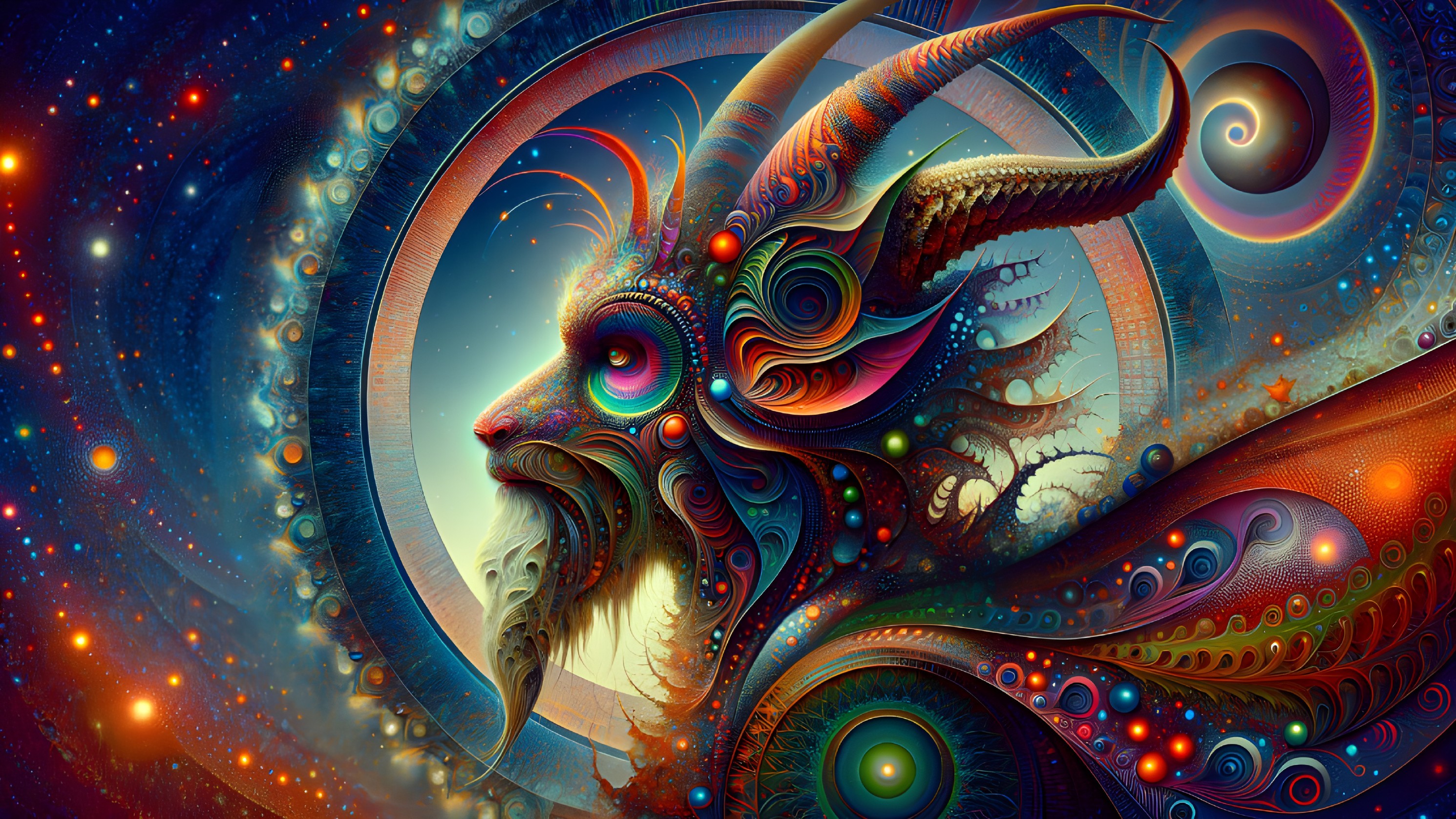 Fantastical Goat-like Creature in Cosmic Colors