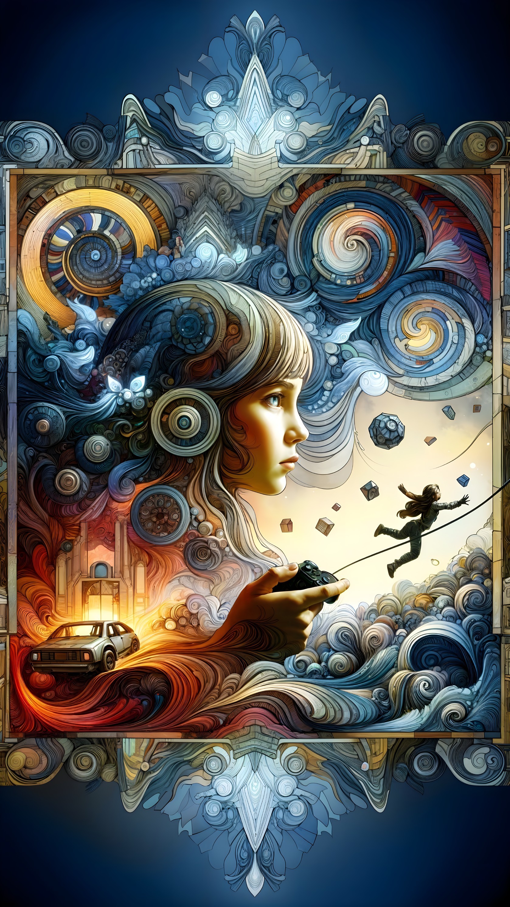 Surreal Artwork of Girl with Game Controller and Adventure