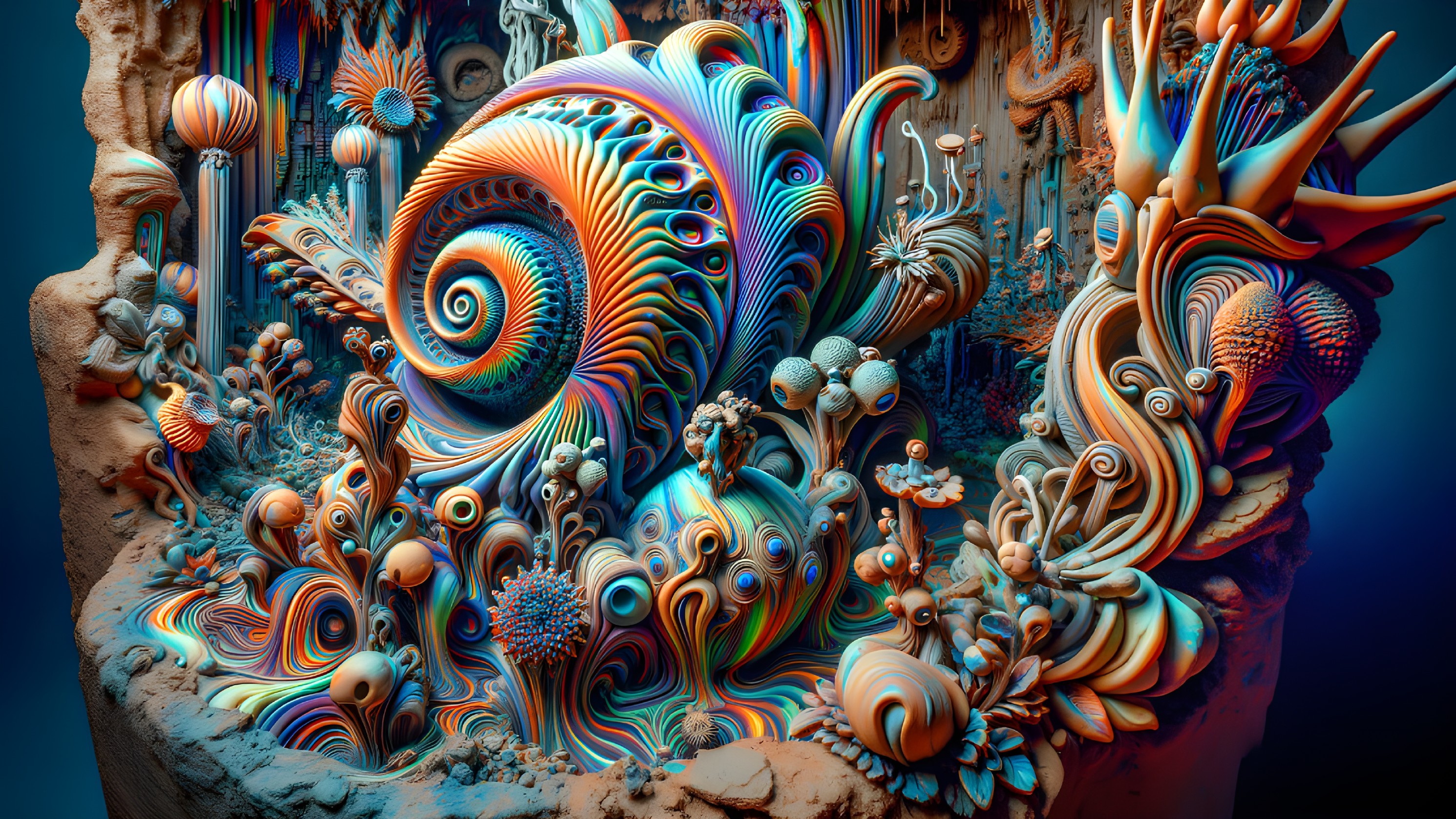Surreal Scene of a Spiraling Snail in Vibrant Colors