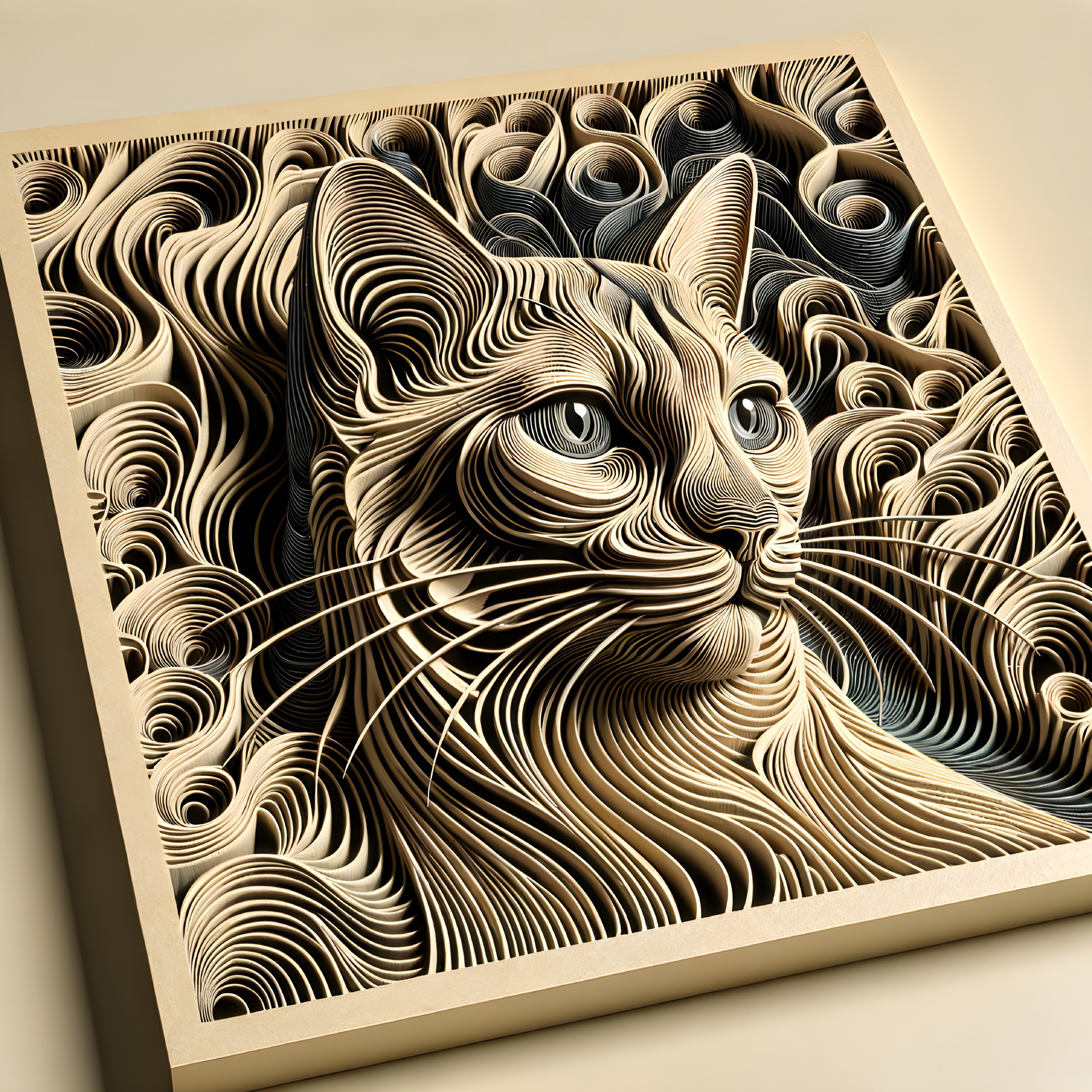 Swirling Feline Paper Sculpture