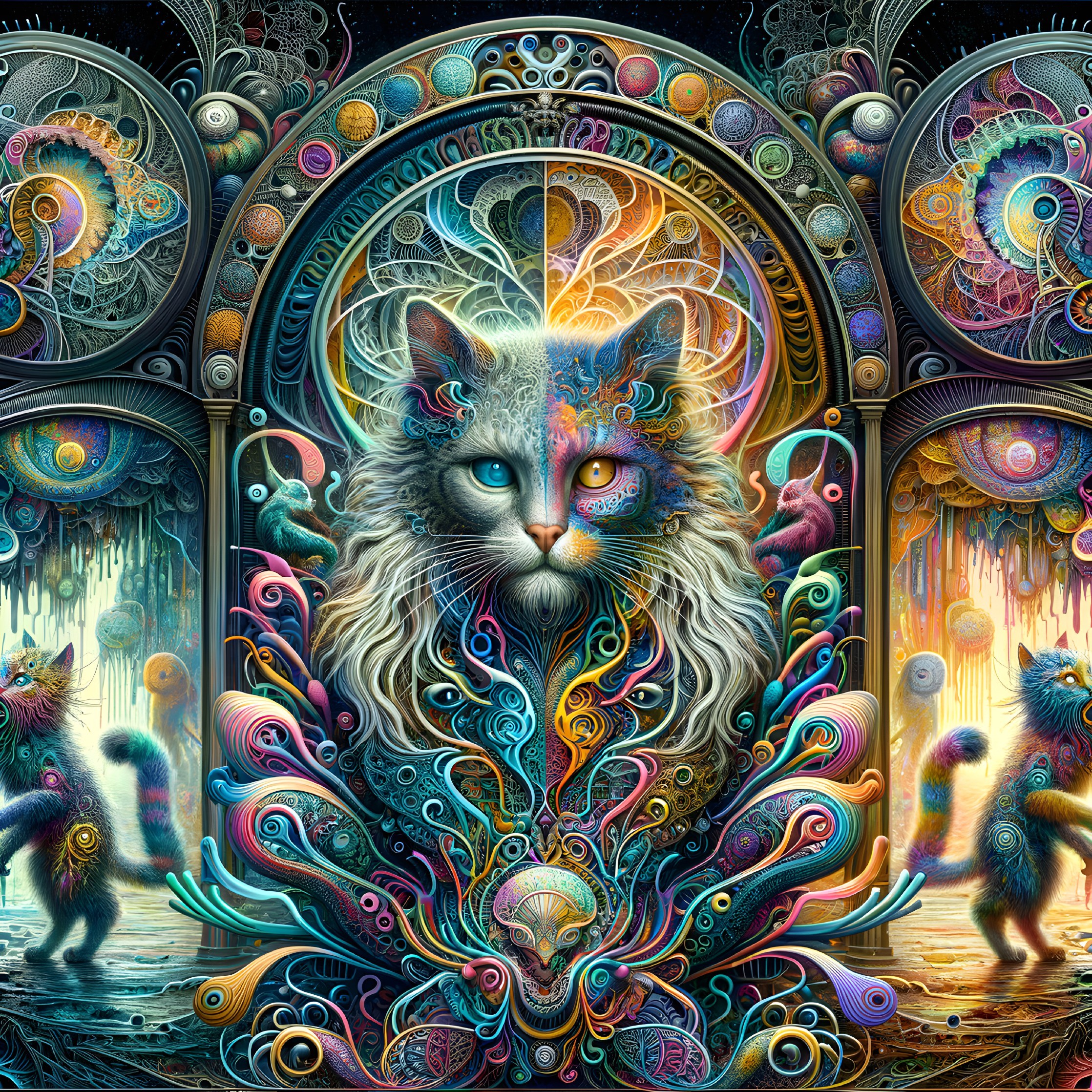 Psychedelic Artwork of a Majestic Cat in Vibrant Colors
