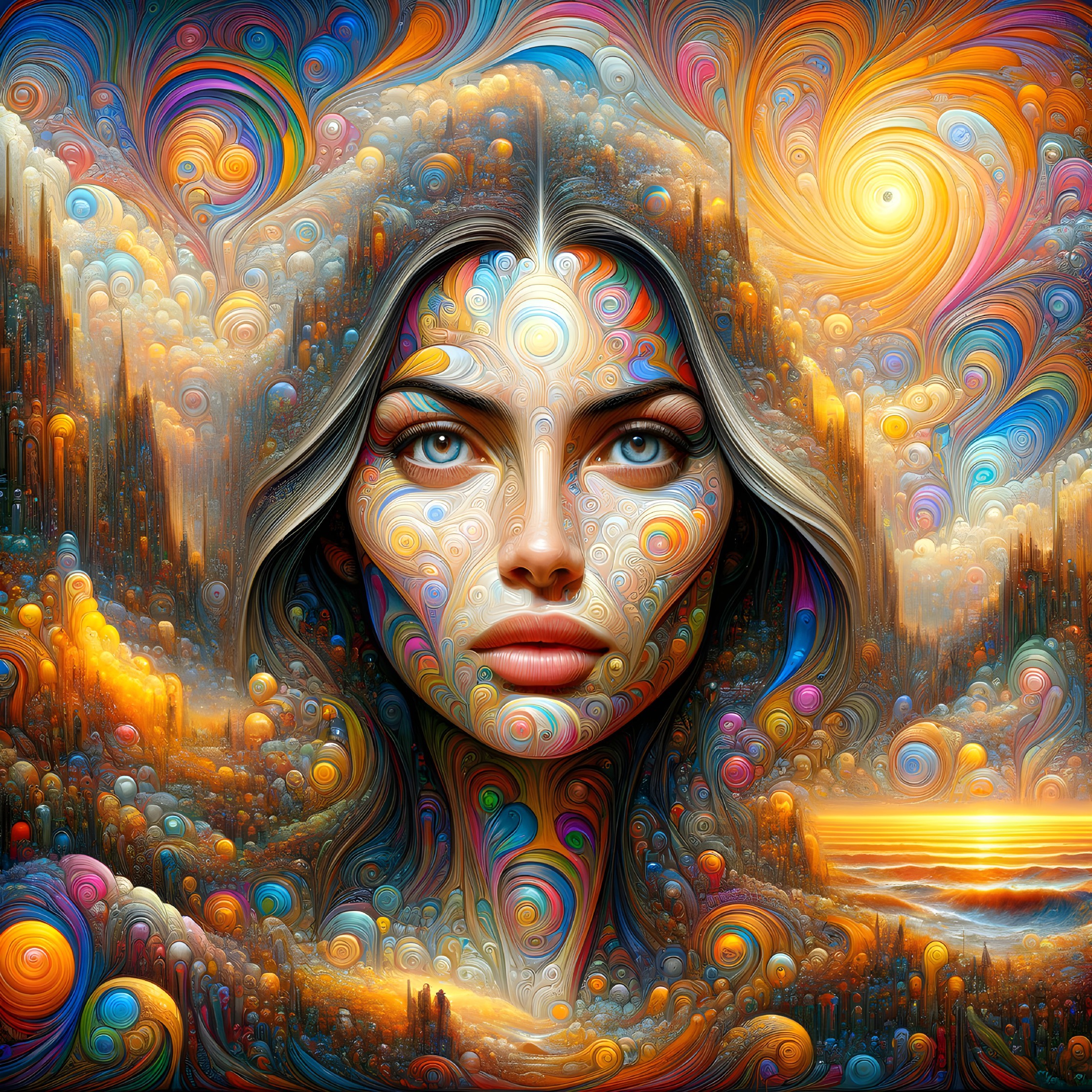 Ethereal Portrait of a Woman with Vibrant Patterns