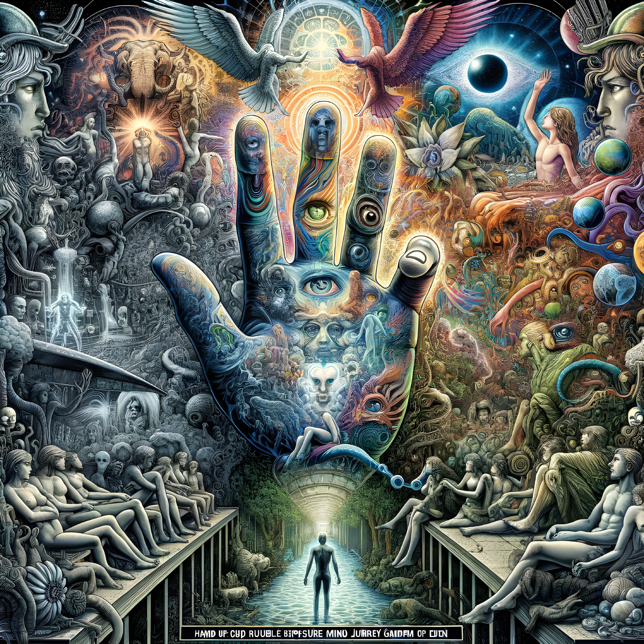 Cosmic Hand with Eyes in Surreal Mind Journey Art