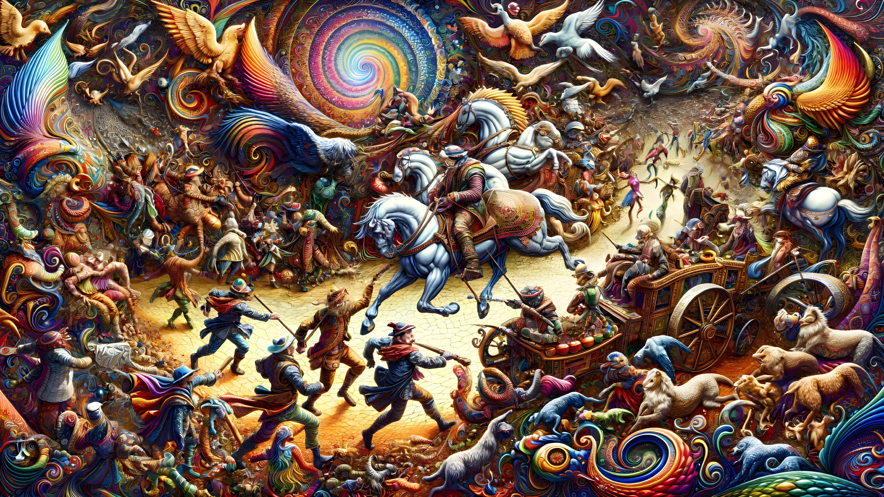 Vibrant Parade with Horses and Mythical Creatures