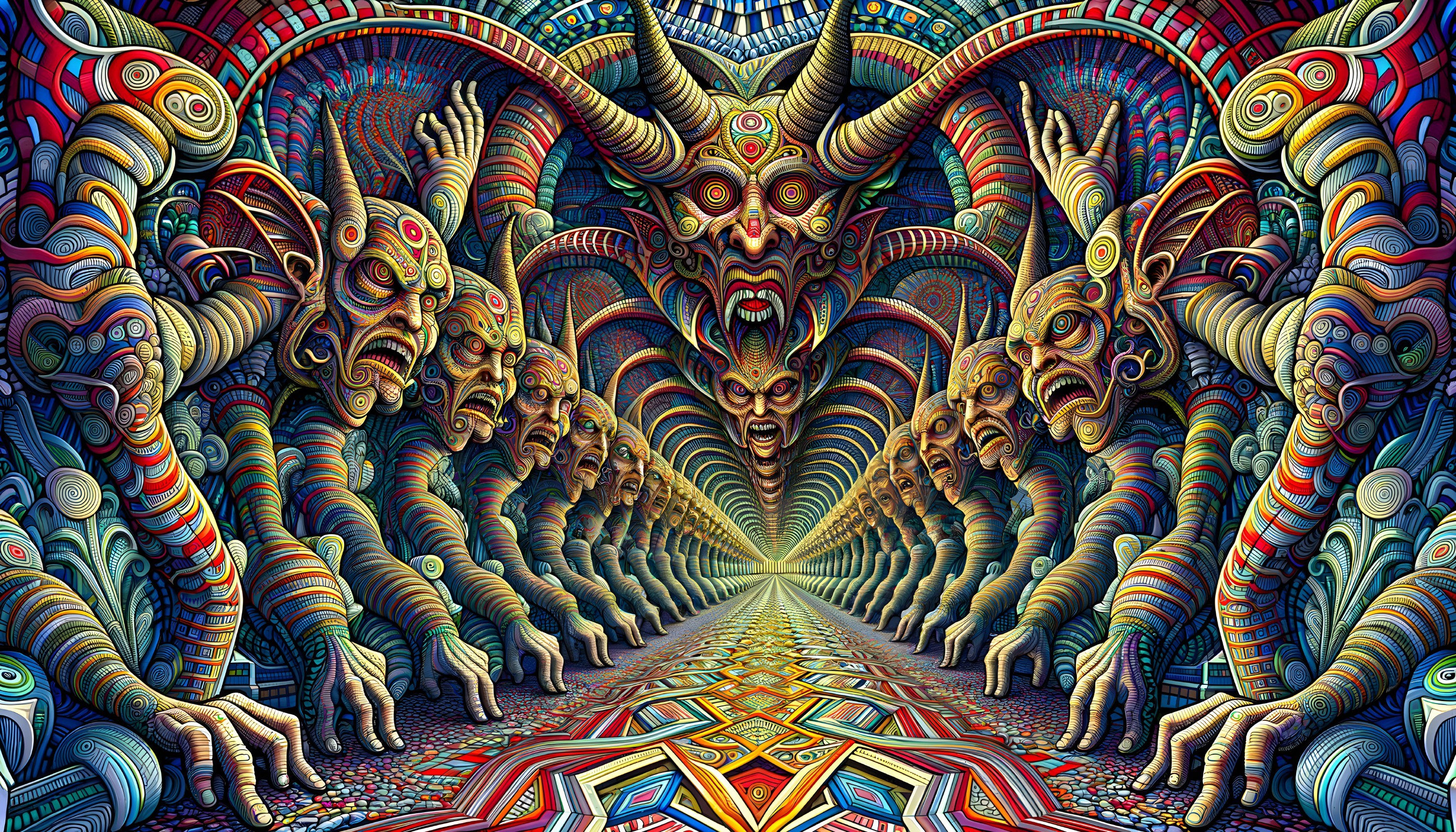 Psychedelic Scene with Vibrant Colors and Patterns