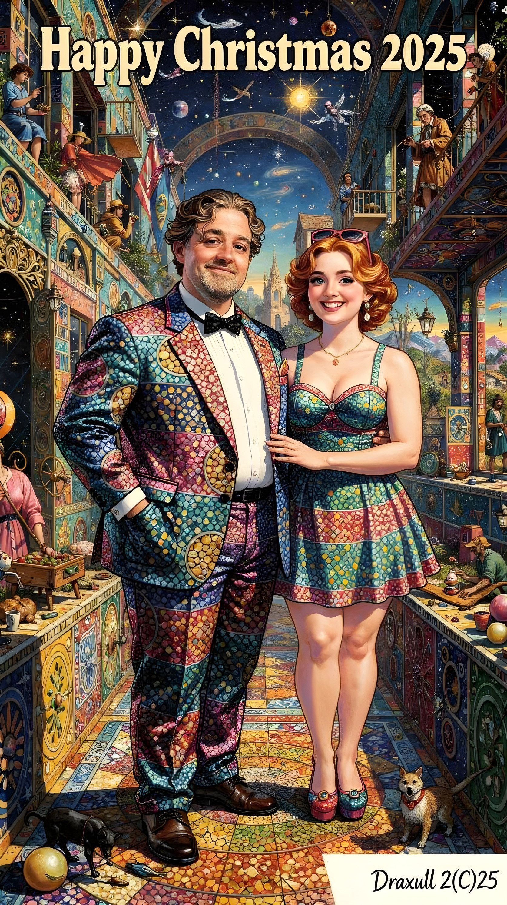 Holiday Card Featuring a Couple in Colorful Alley