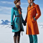 Bearded Man and Woman on Snowy Mountain Ledge