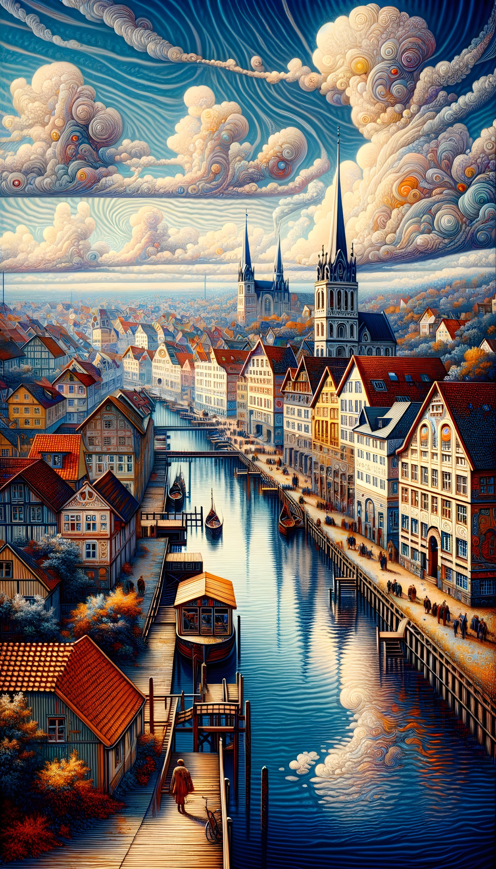 Vibrant Riverside Town with Colorful Architecture