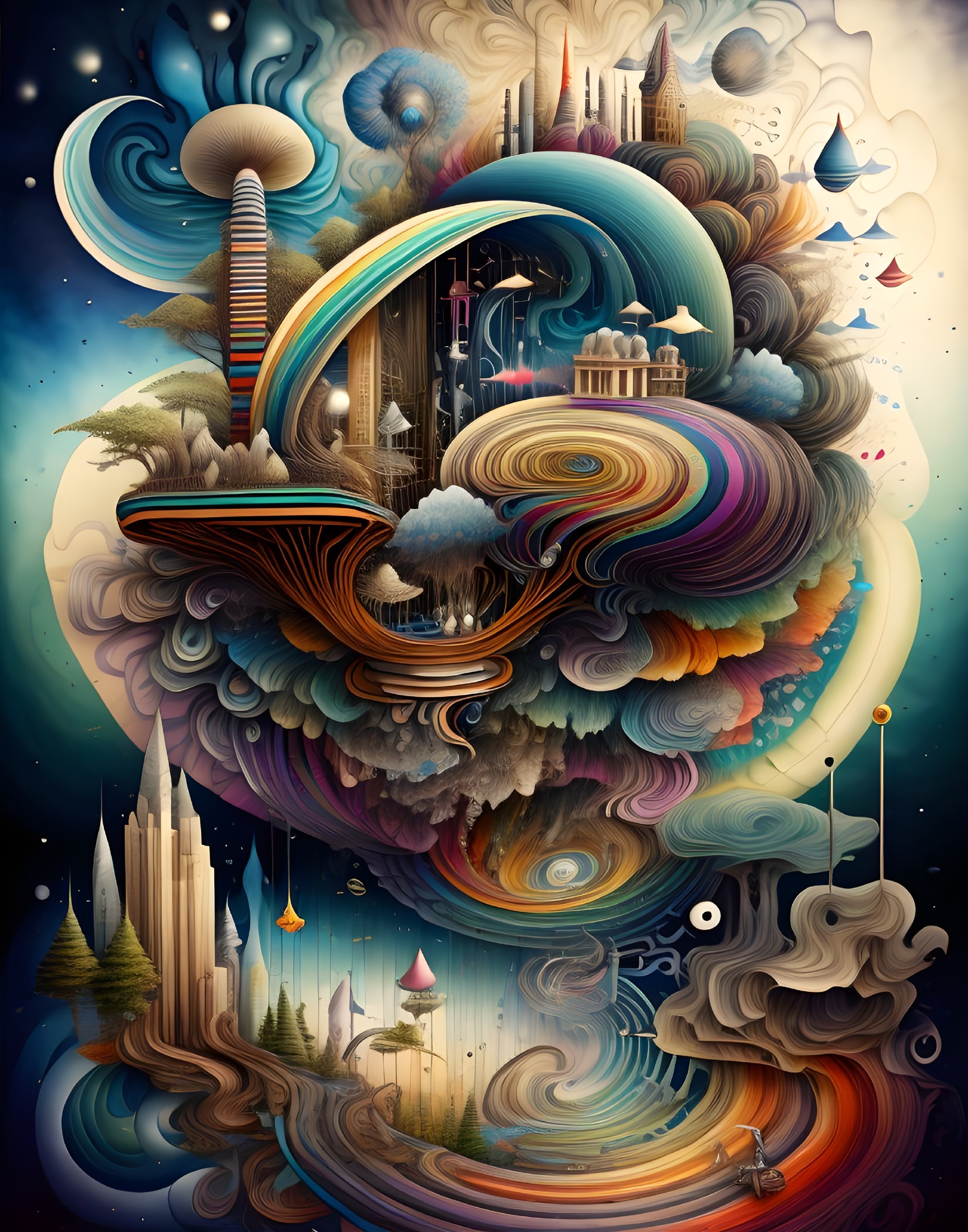 Surreal Landscape with Vivid Colors and Patterns