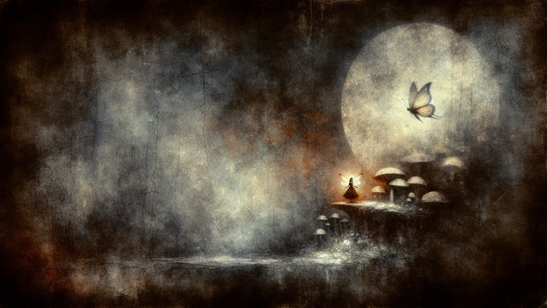 Mystical Landscape with Ethereal Mushrooms and Butterflies