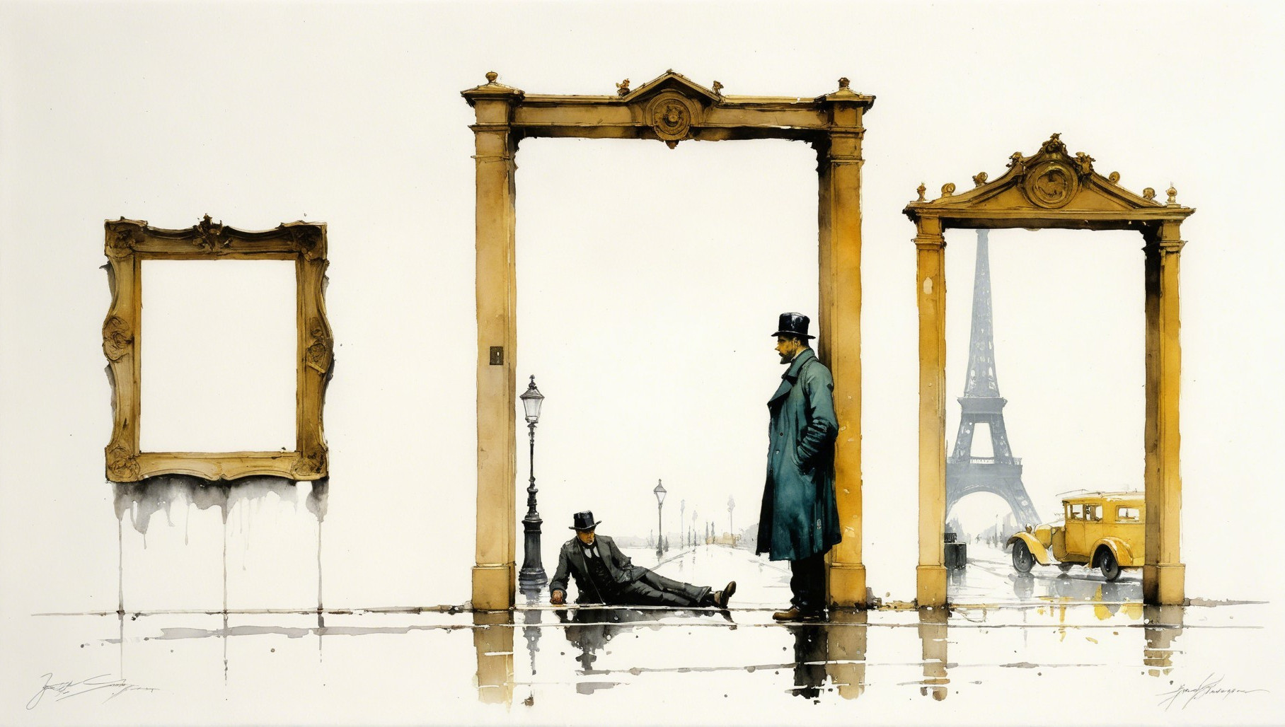 Ornate Frames in Paris with Mysterious Figures