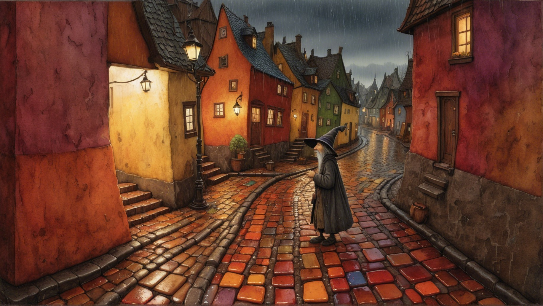Whimsical Cobblestone Street with Quaint Houses