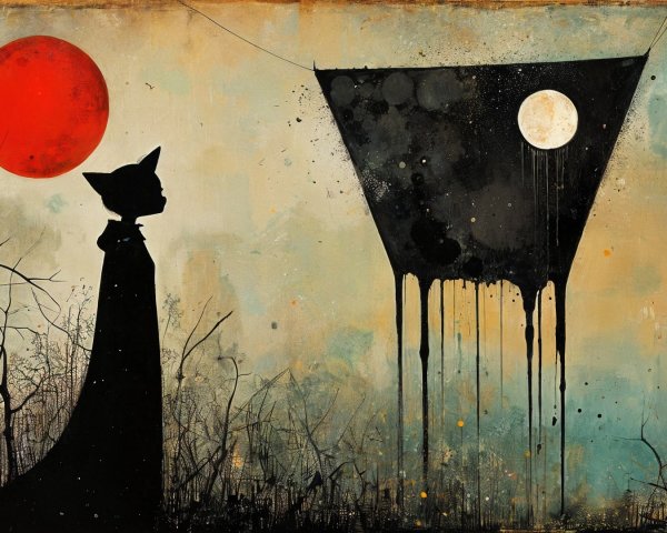 Stylized Silhouette with Surreal Backdrop Elements
