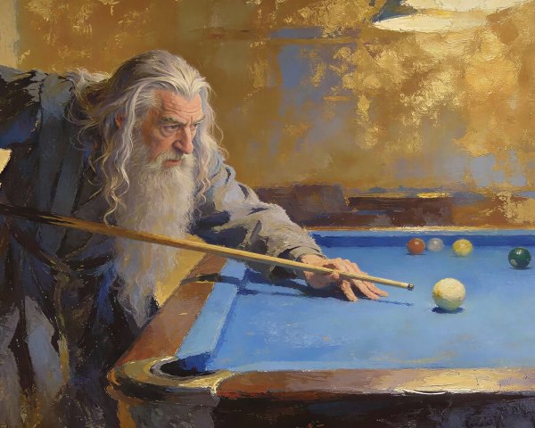 Gandalf Playing Pool in Detailed Oil Painting Style