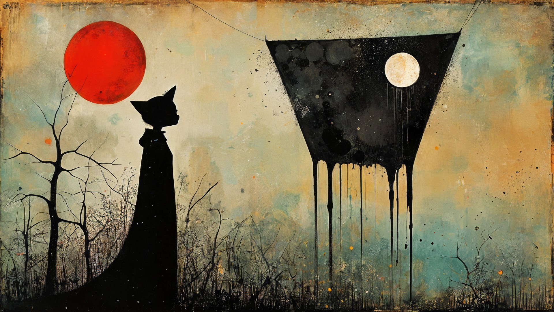 Stylized Silhouette with Surreal Backdrop Elements