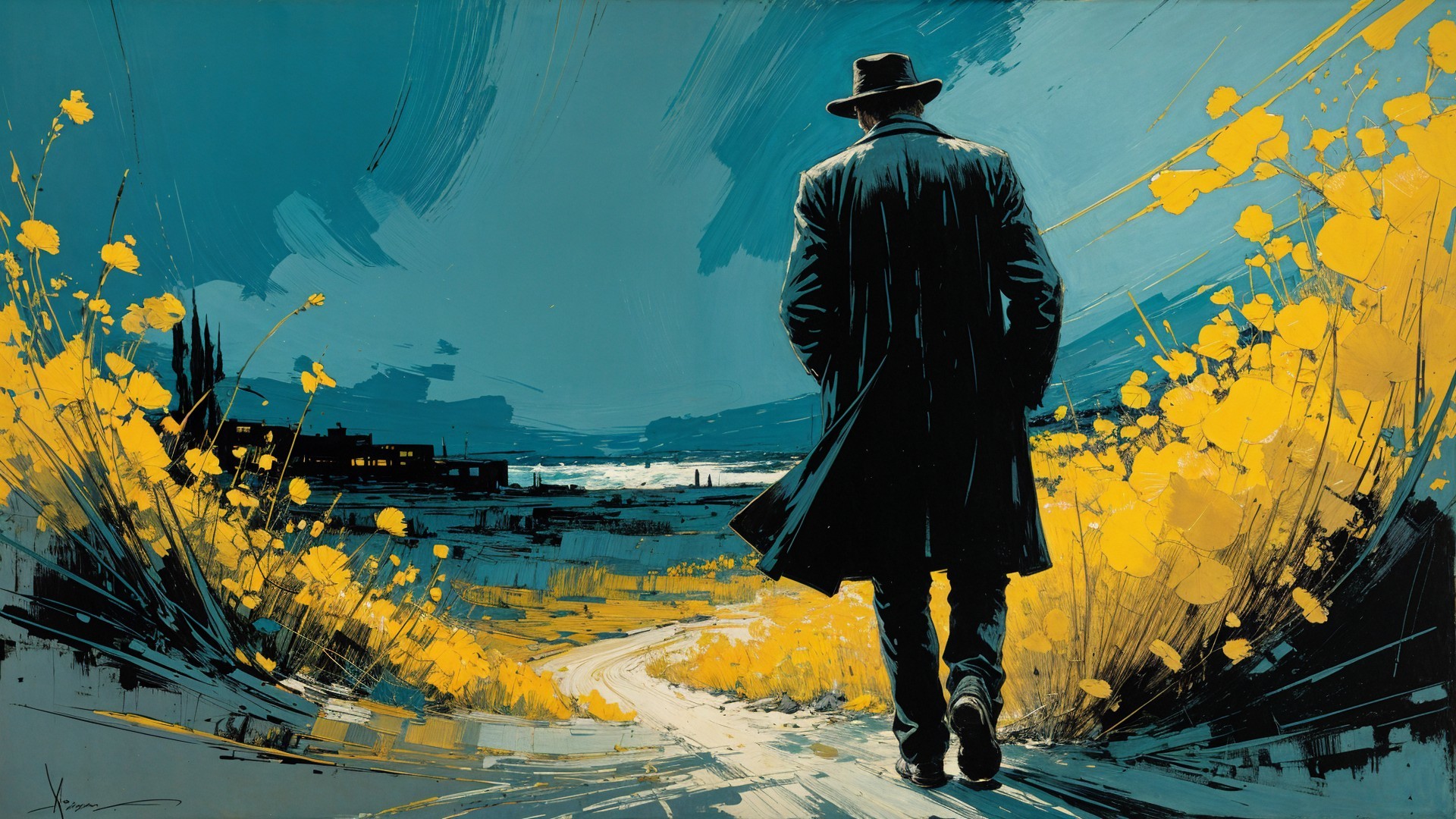 Solitary Figure Walking on Winding Path at Twilight