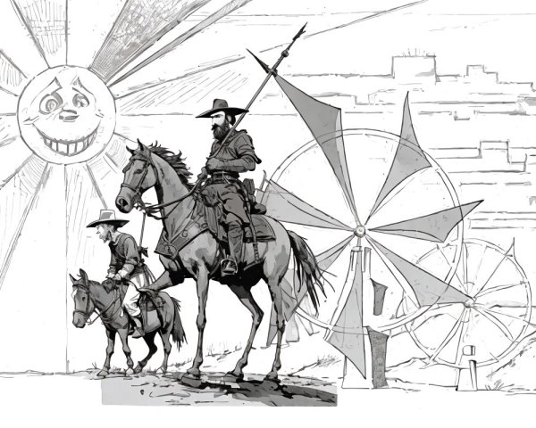 Cowboys Riding in a Desert Landscape Illustration