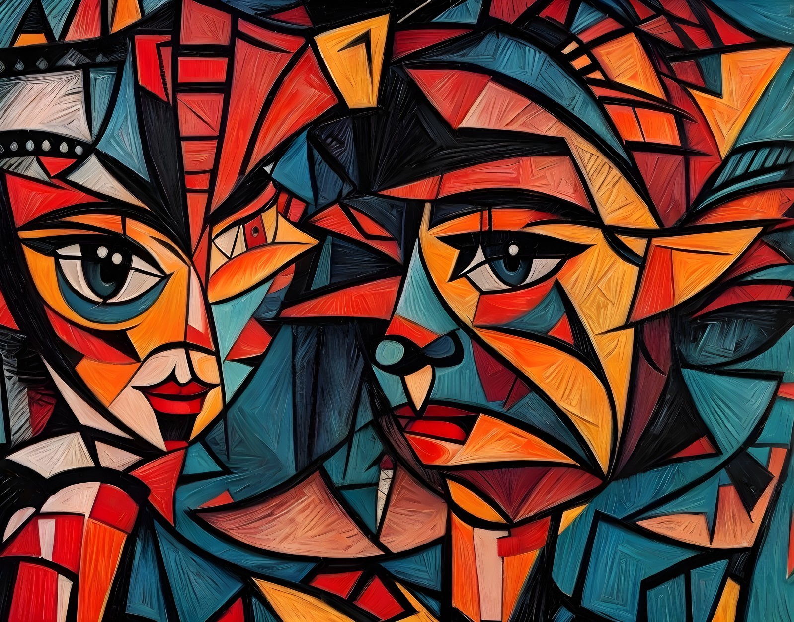 Vibrant Abstract Composition of Intertwined Faces