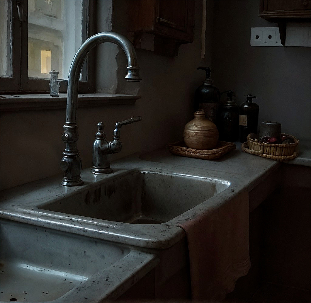 Vintage Kitchen Scene with Elegant Faucet and Apples
