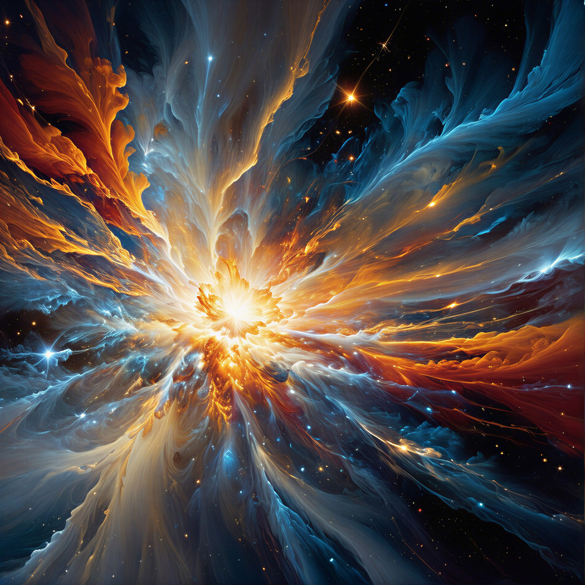 Vibrant Cosmic Explosion with Colorful Gases and Stars