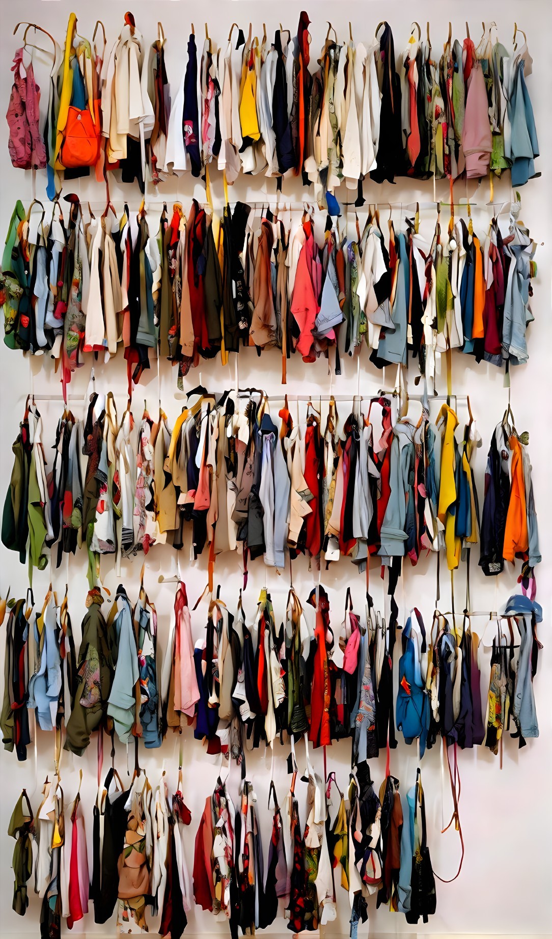 Colorful Display of Jackets and Coats on Hooks