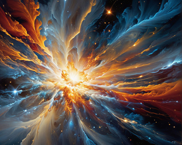 Vibrant Cosmic Explosion with Colorful Gases and Stars