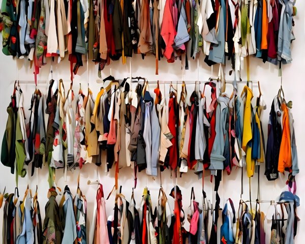 Colorful Display of Jackets and Coats on Hooks