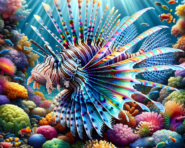 Lionfish in a Colorful Coral Reef Scene