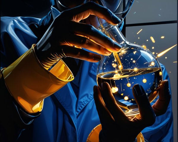 Laboratory Scene with Luminous Liquid and Equipment