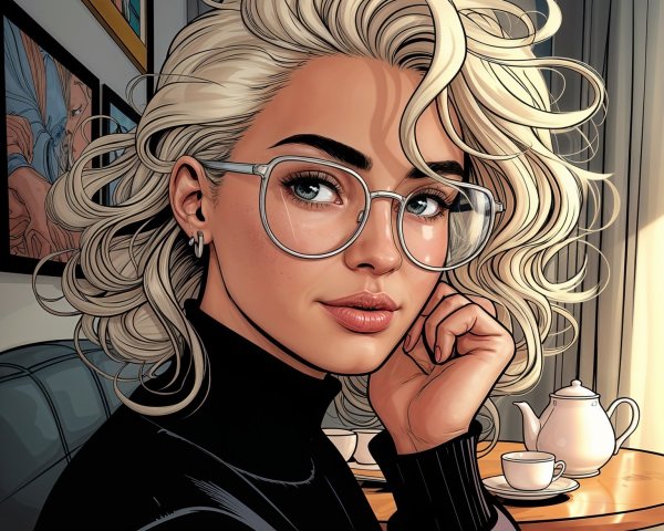Stylish Young Woman at a Cozy Tea Table Setting