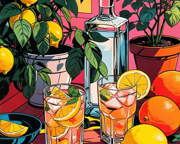 Vibrant Still Life of Citrus Cocktails and Lemons