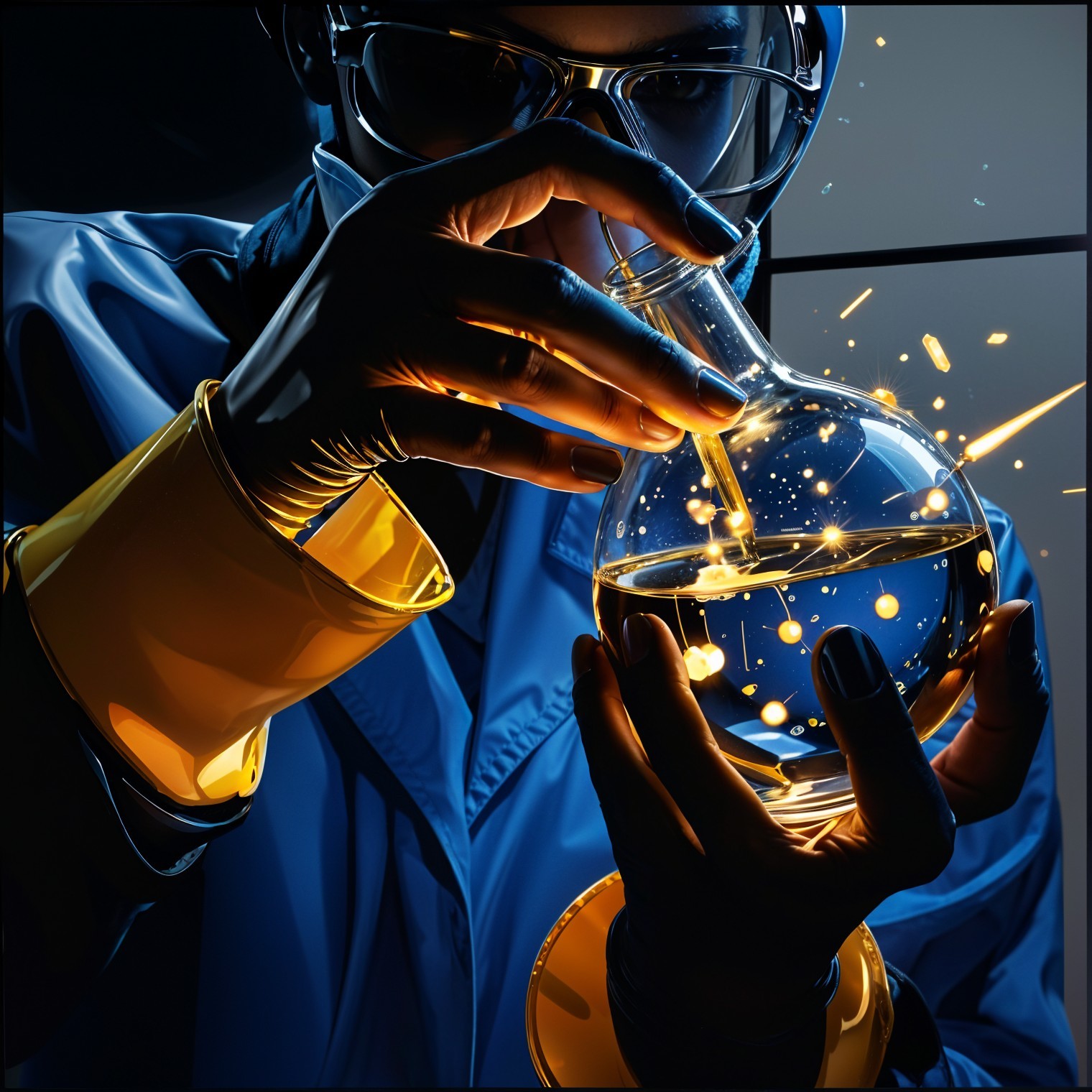 Laboratory Scene with Luminous Liquid and Equipment